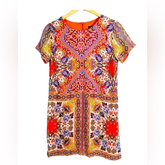 Lulu’s Sangria Coral Multicolor Tile Print Shift Dress, Size Small - Picture 4 of 14
